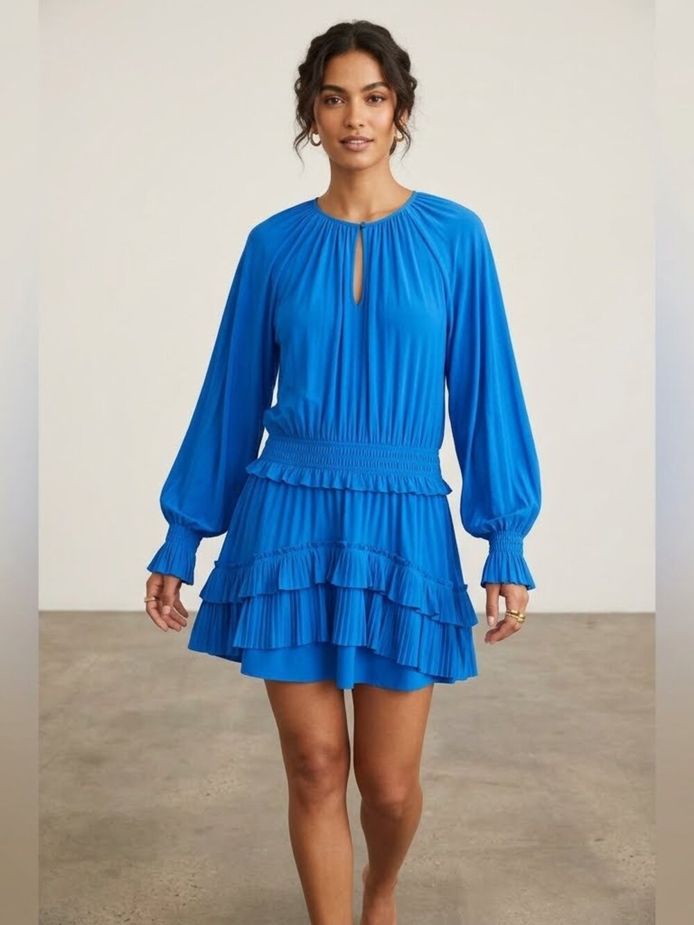 Ramy Brook Elegant Royal Blue Long Sleeve Mini Dress, XS